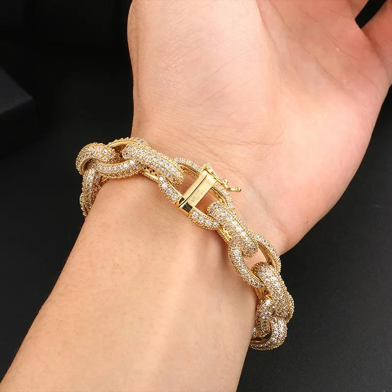 10mm Iced Gold Plated Rolo Link Bracelet