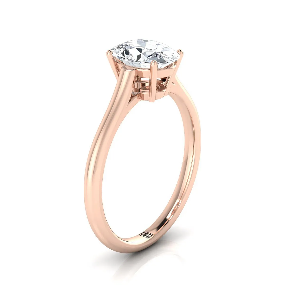14K Rose Gold Oval Pink Sapphire Cathedral Style Comfort Fit Solitaire Engagement Ring
