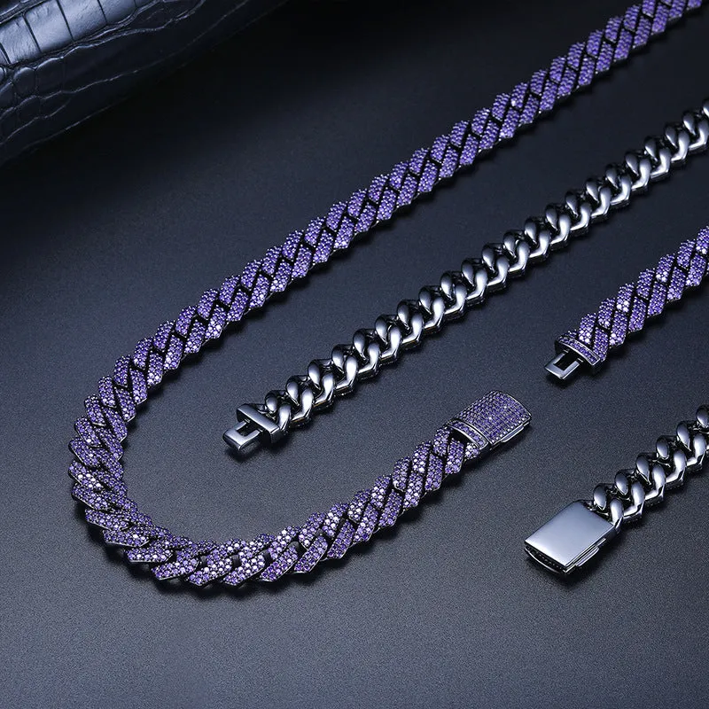14mm Purple Iced Out Cuban Chain/Bracelet