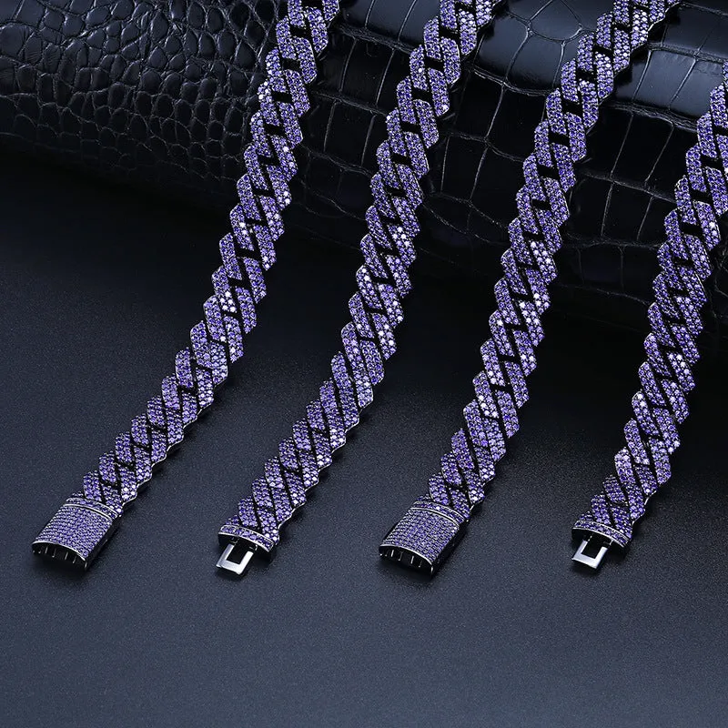 14mm Purple Iced Out Cuban Chain/Bracelet