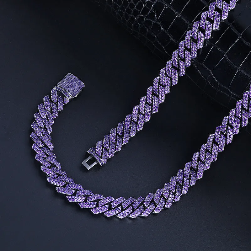 14mm Purple Iced Out Cuban Chain/Bracelet