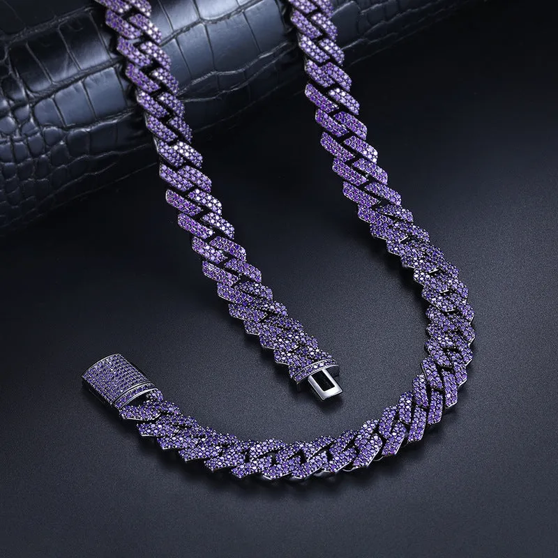 14mm Purple Iced Out Cuban Chain/Bracelet