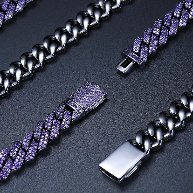 14mm Purple Iced Out Cuban Chain/Bracelet