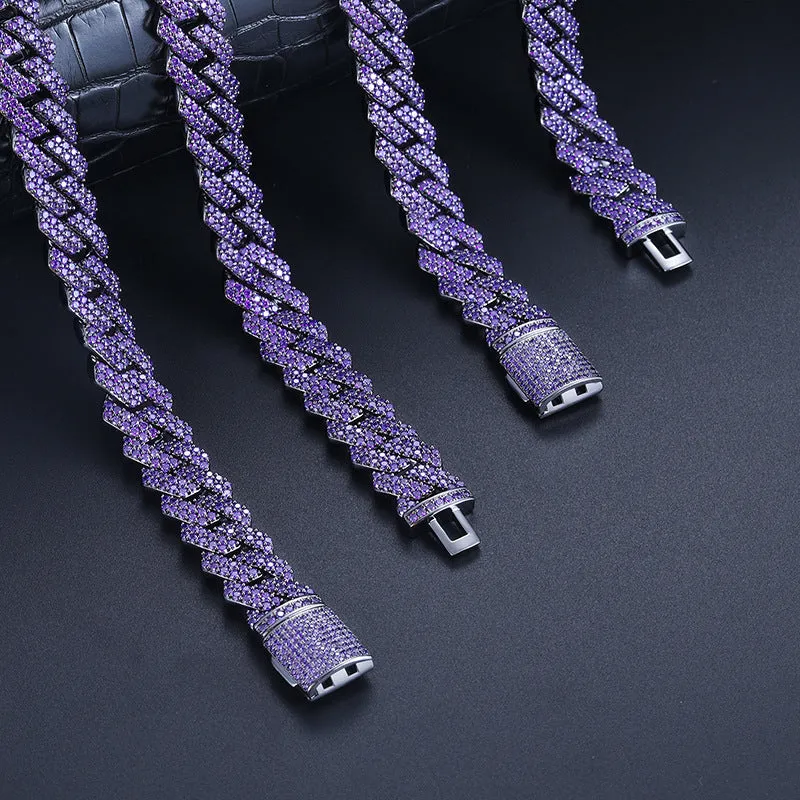 14mm Purple Iced Out Cuban Chain/Bracelet