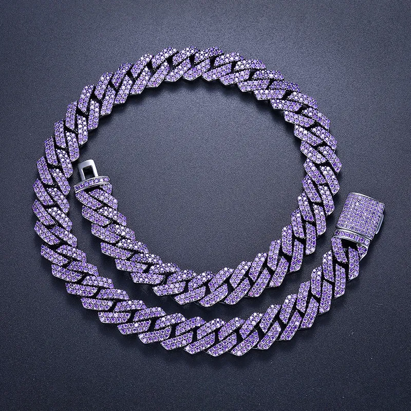14mm Purple Iced Out Cuban Chain/Bracelet