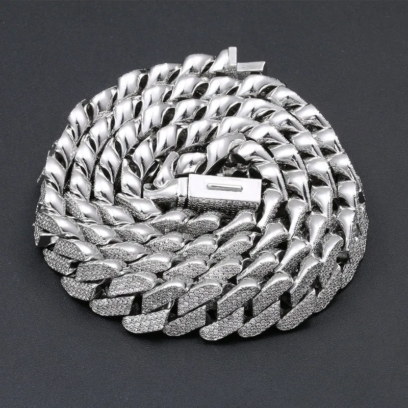 14mm Three-Row Zircon Cuban Chain/Bracelet