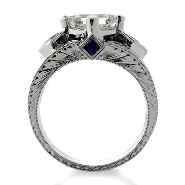 1.5 Carat Princess Cubic Zirconia Kite Positioned Center Hand Engraved Shank 14k W Gold