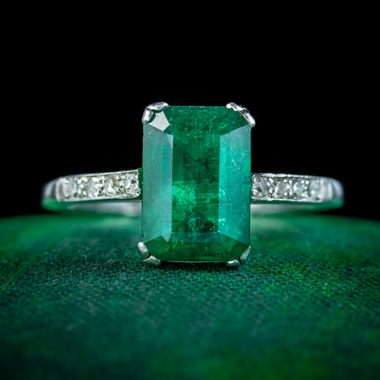 Antique Art Deco Emerald Diamond Ring 2.50ct Emerald
