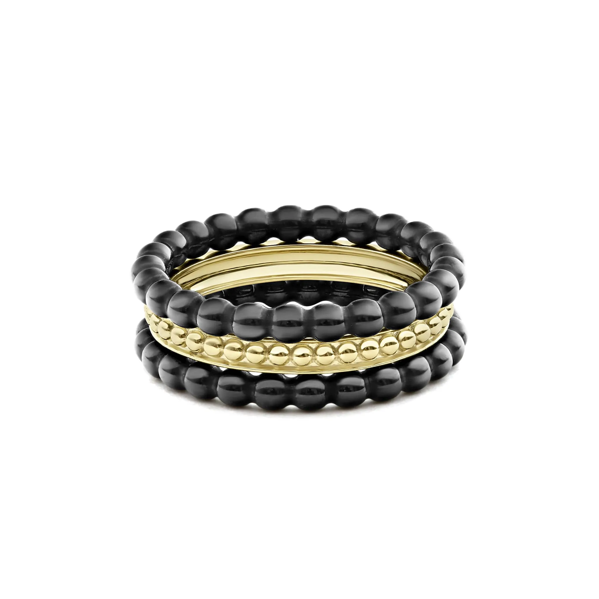 Black Caviar Gold Band Ceramic Stacking Ring Set