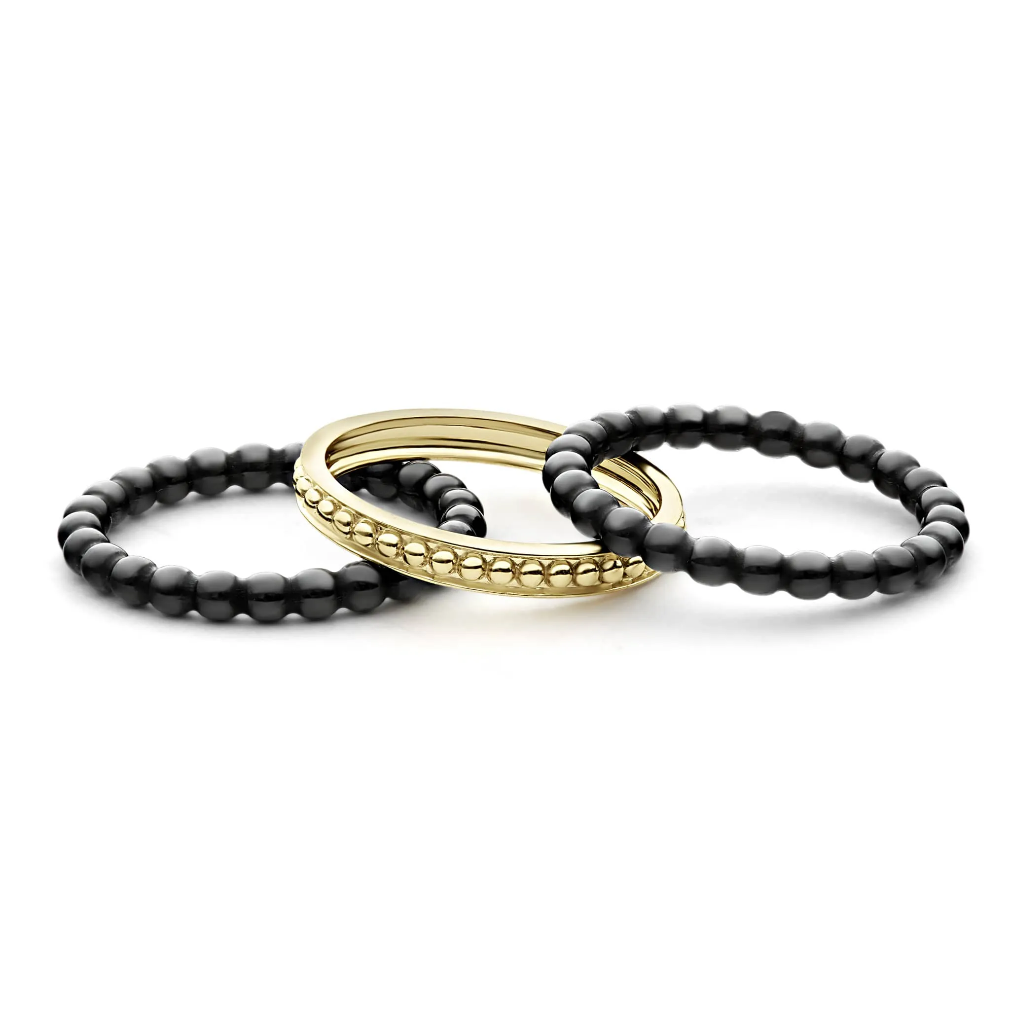 Black Caviar Gold Band Ceramic Stacking Ring Set