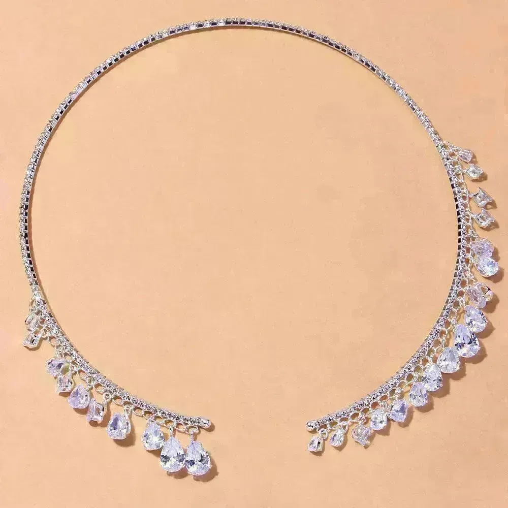 Crystal Rhinestone Collar Necklace for Women  Weeding Bridesmaid Necklace Gold and Silver Necklace