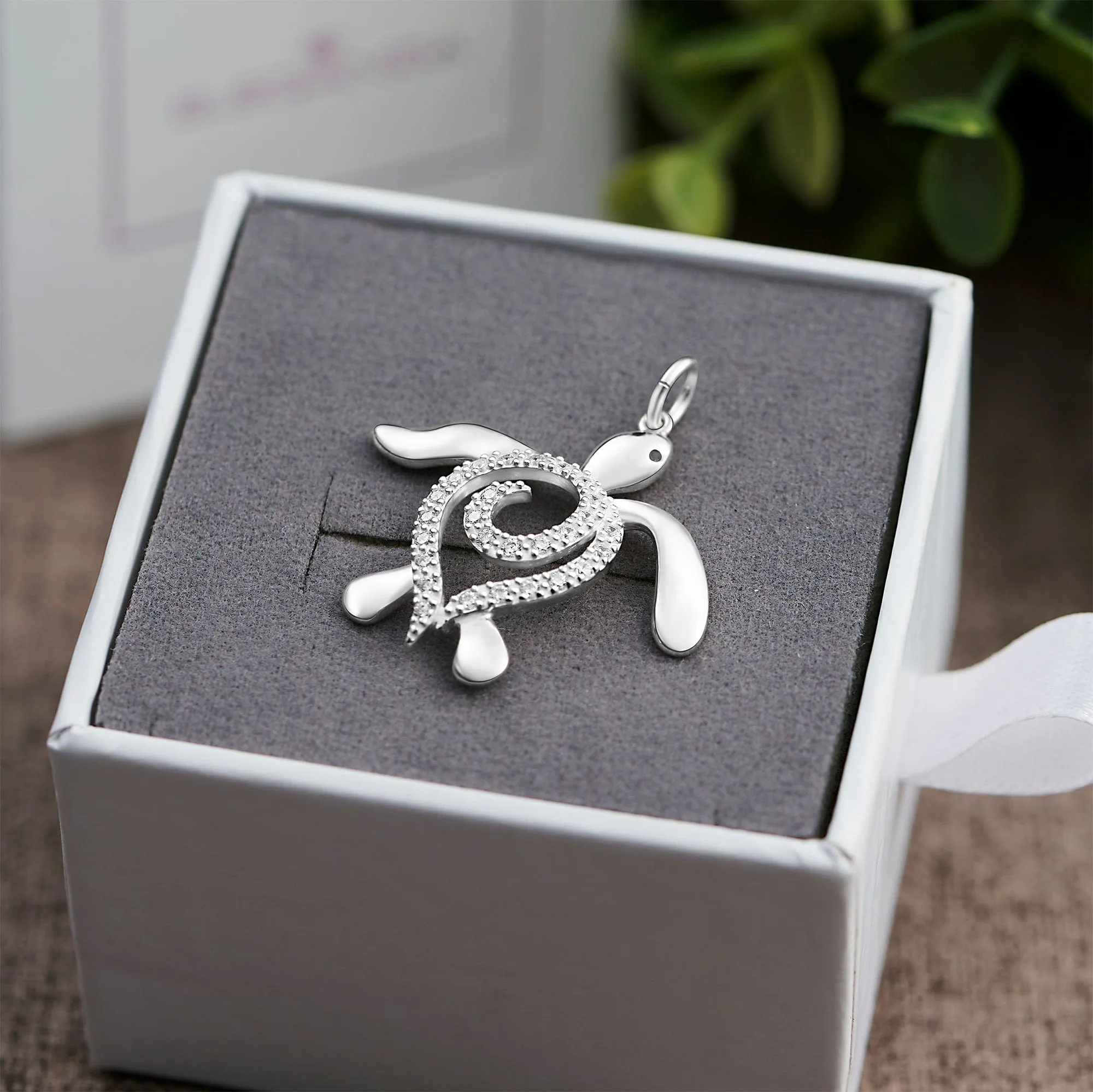 CZ Spiral Shell Turtle Sterling Silver Pendant