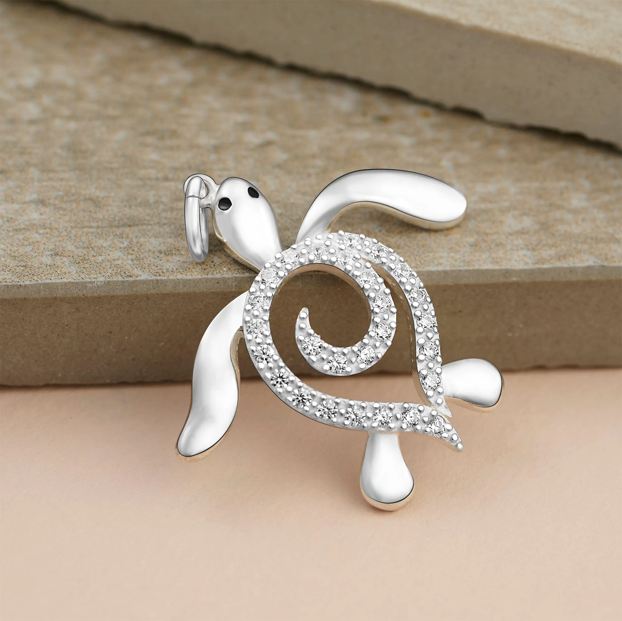 CZ Spiral Shell Turtle Sterling Silver Pendant