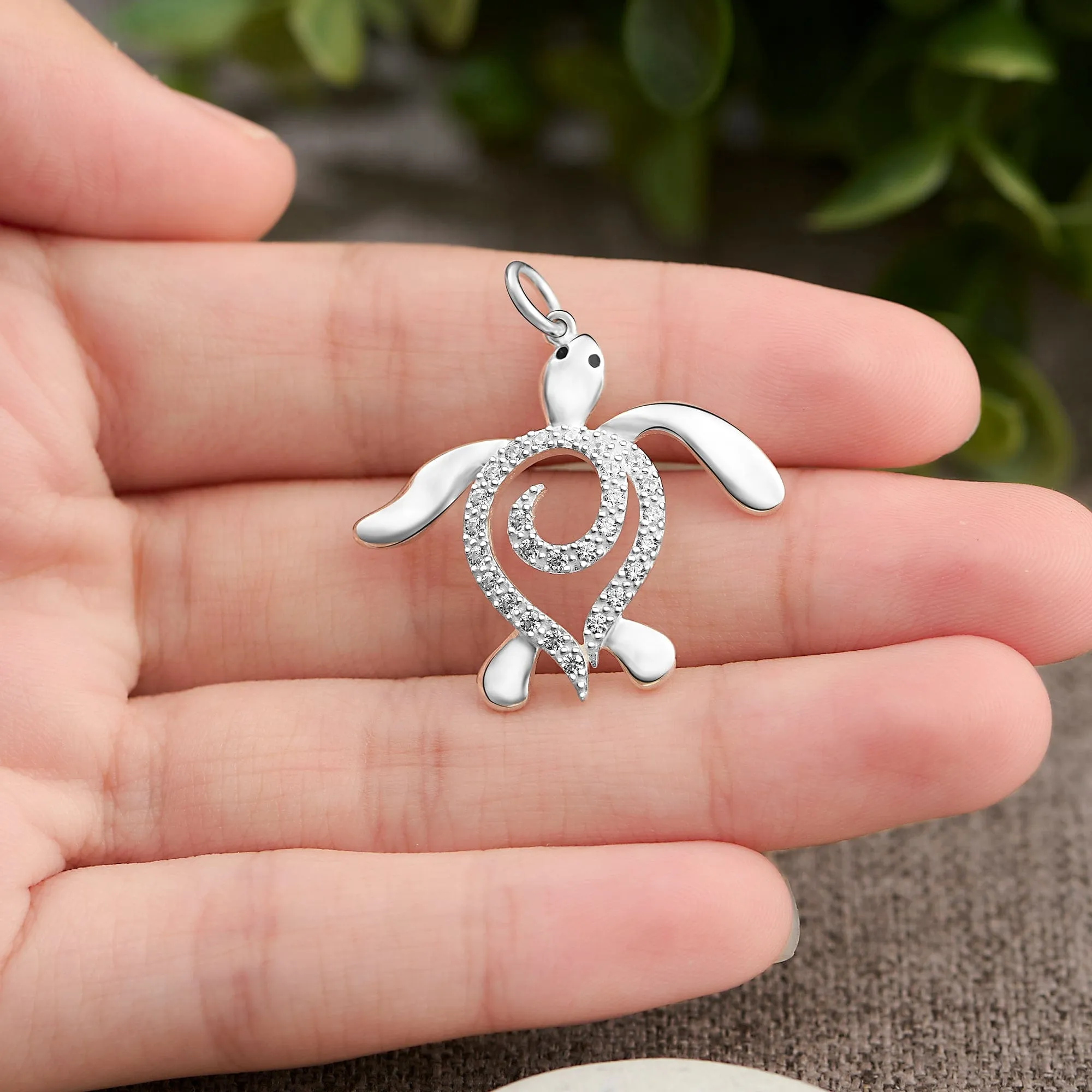 CZ Spiral Shell Turtle Sterling Silver Pendant
