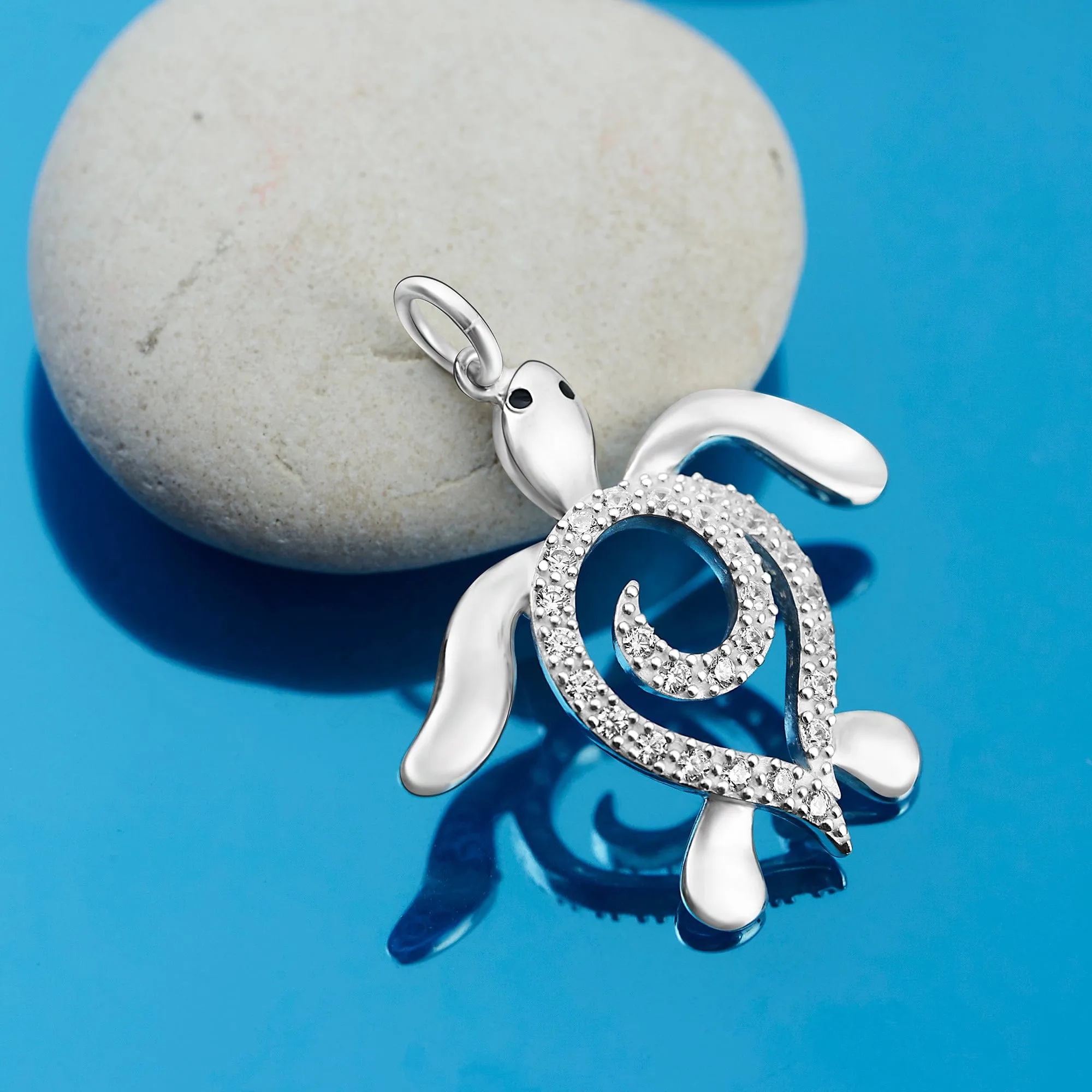 CZ Spiral Shell Turtle Sterling Silver Pendant