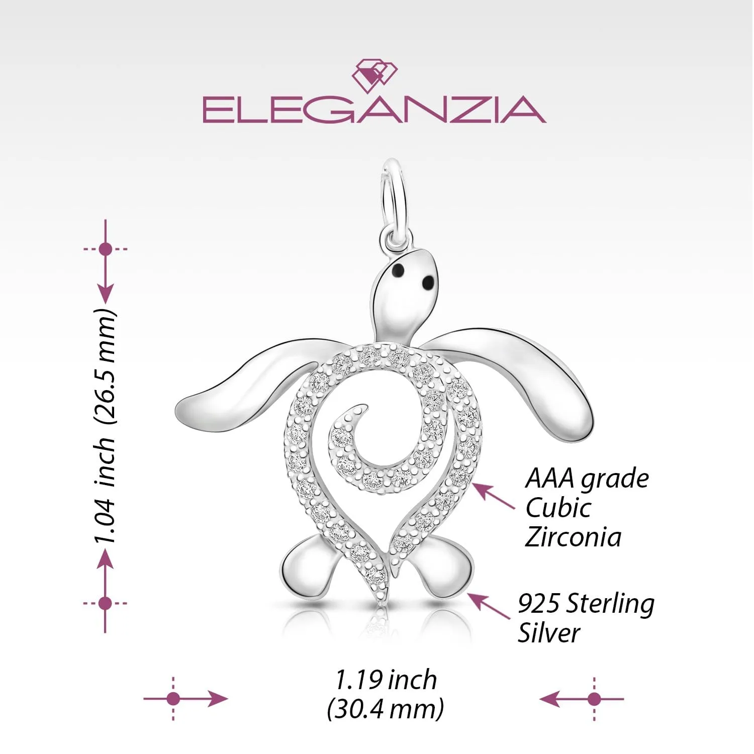 CZ Spiral Shell Turtle Sterling Silver Pendant