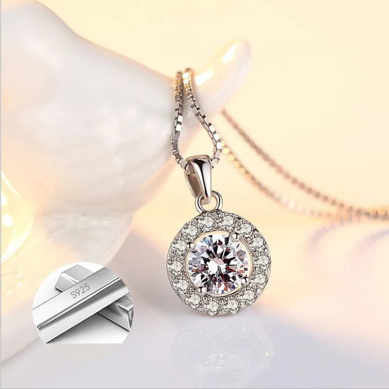 Elegant Round Diamond Pendant Necklace - 925 Sterling Silver