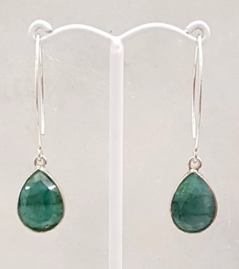 Emerald Single Gem Drop V-hook Earrings