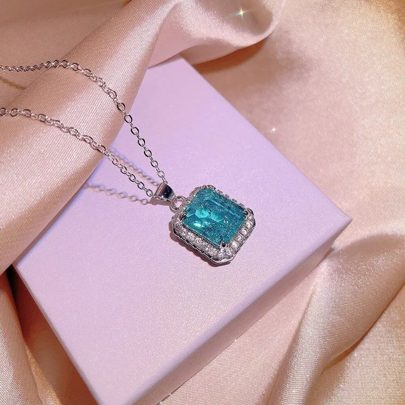 Exquisite Square Paraiba Ring Stud Necklace Set For Women
