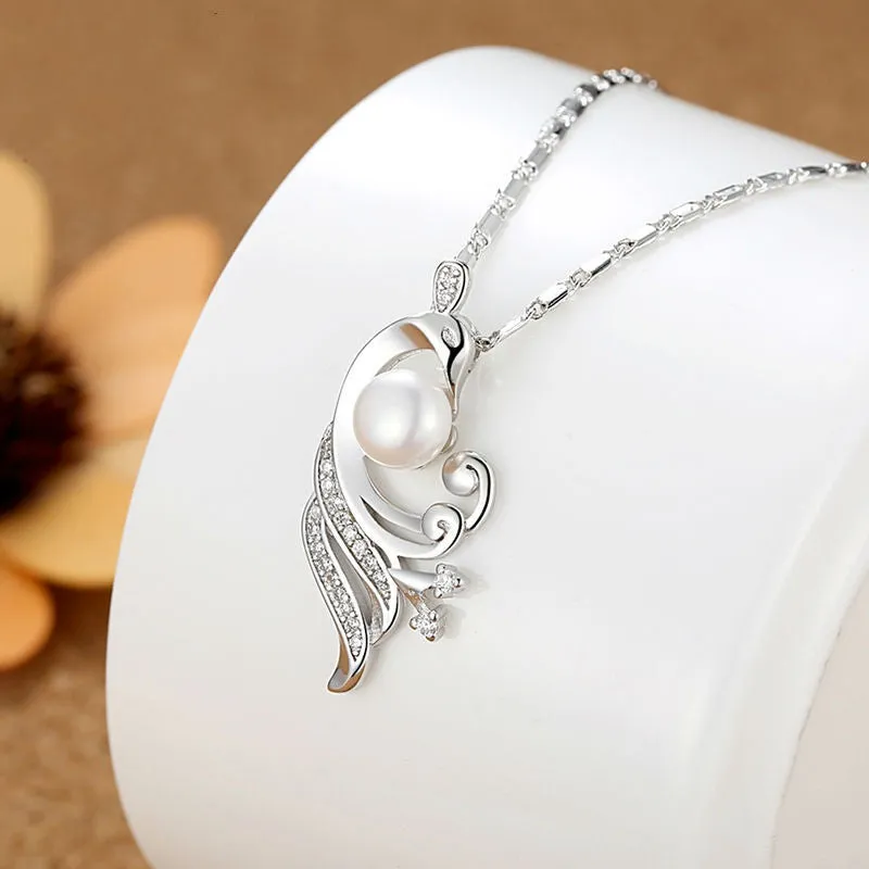 Fashion 18K White Gold Plated Simulated Pearl Necklaces & Pendants with Paved 21 piece Micro AAA Cubic Zircon Women