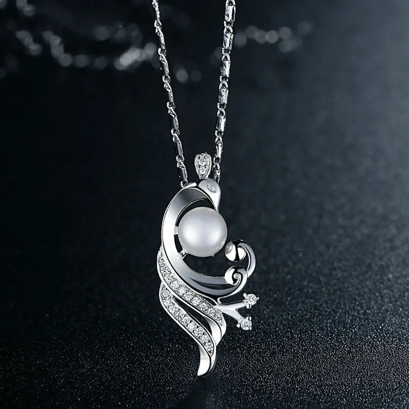 Fashion 18K White Gold Plated Simulated Pearl Necklaces & Pendants with Paved 21 piece Micro AAA Cubic Zircon Women