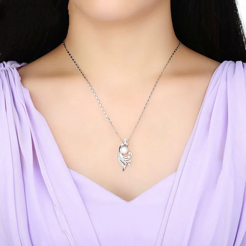 Fashion 18K White Gold Plated Simulated Pearl Necklaces & Pendants with Paved 21 piece Micro AAA Cubic Zircon Women