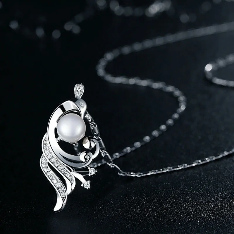 Fashion 18K White Gold Plated Simulated Pearl Necklaces & Pendants with Paved 21 piece Micro AAA Cubic Zircon Women