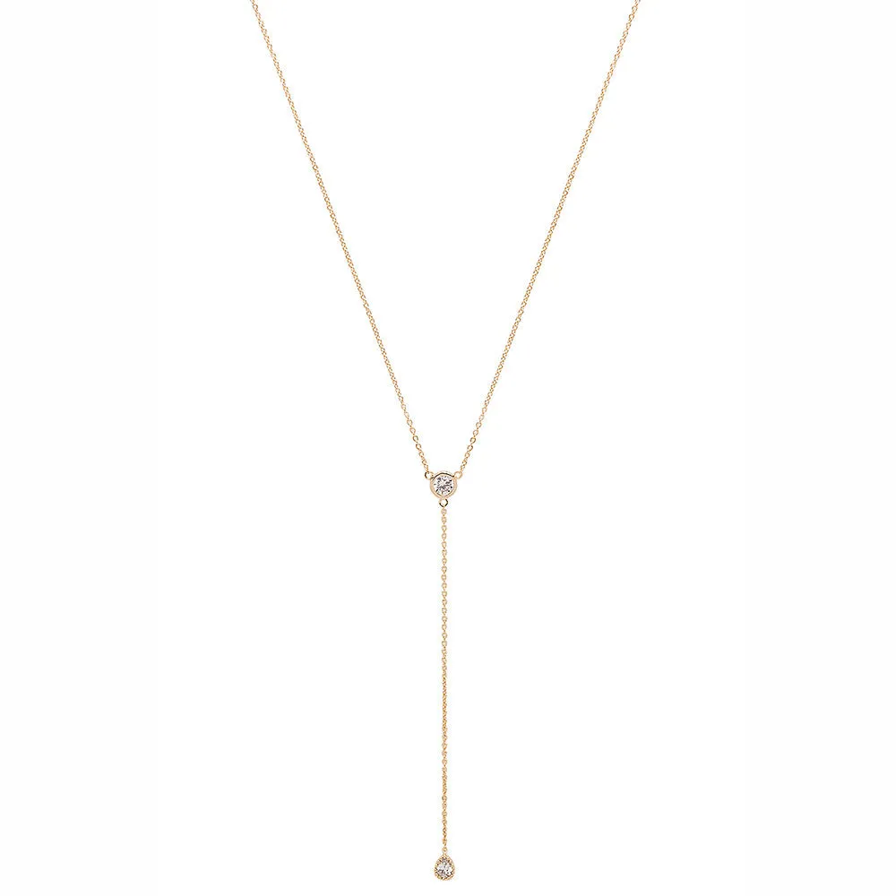 Gold solitaire Lariat Necklace