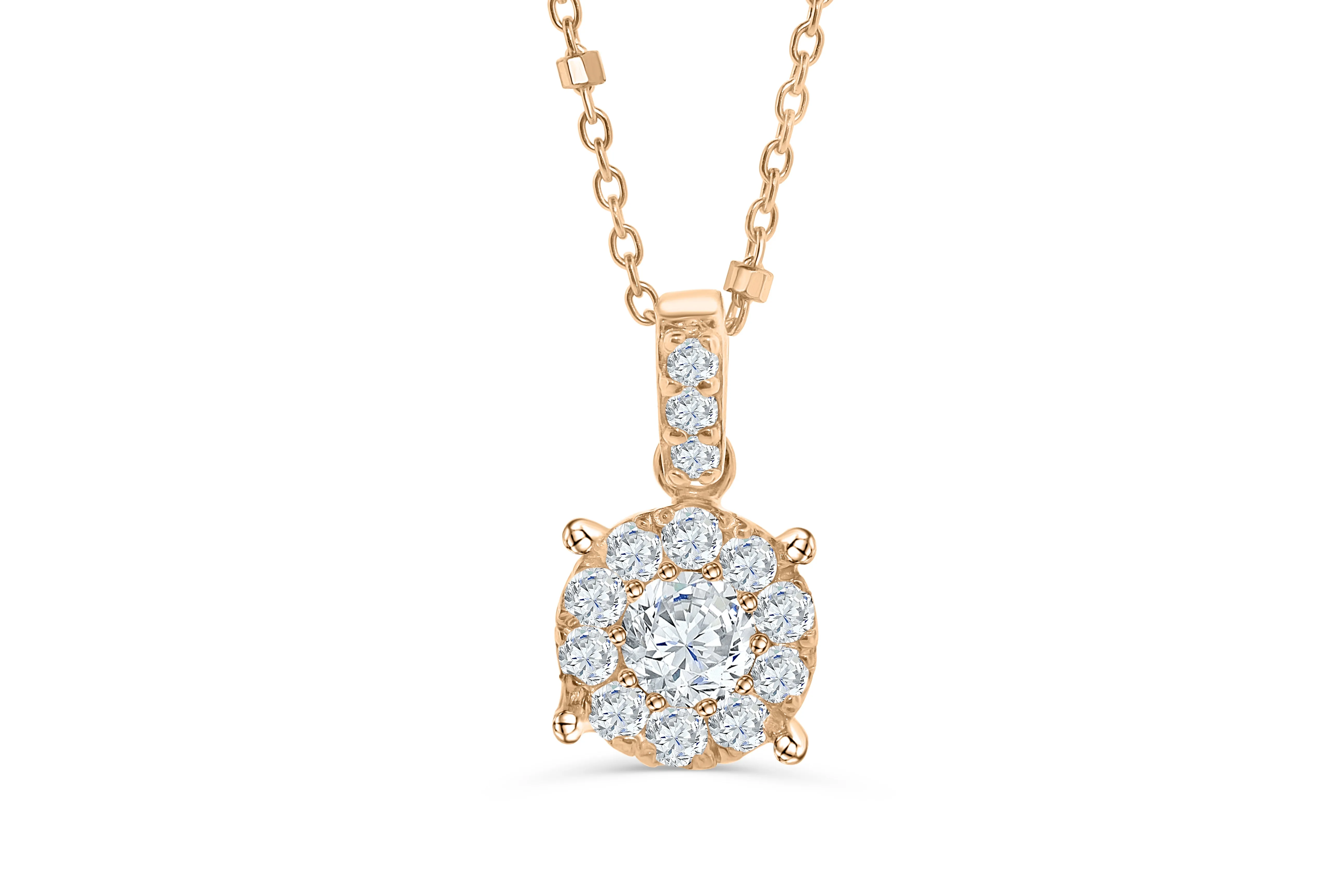Halo Solitaire Diamond Pendant 0.50 CT TW 14K Rose Gold DPEN042
