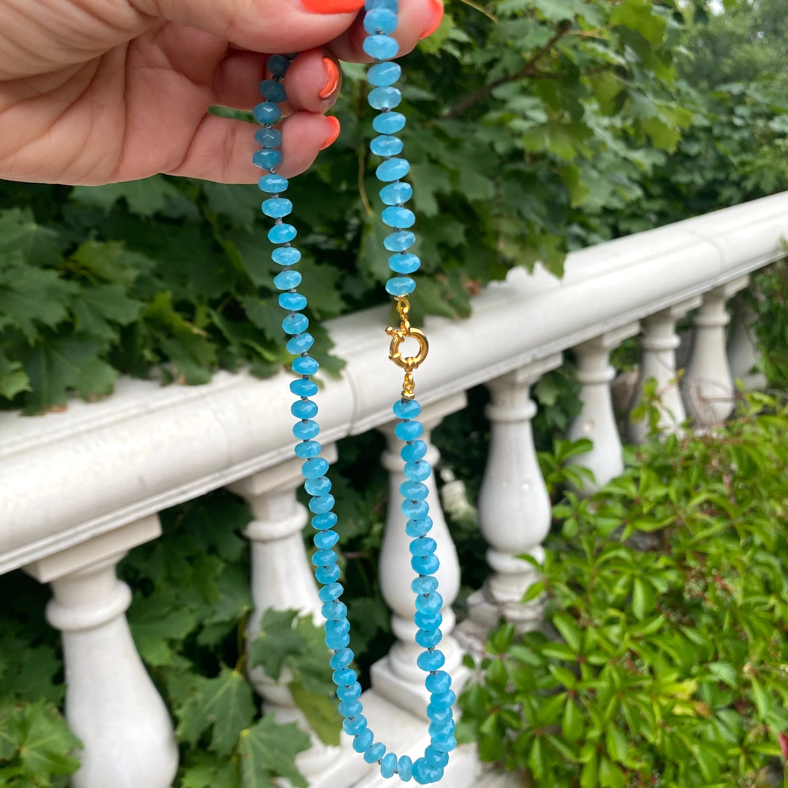 Hand Knotted Enhanced Aquamarine Candy Necklace, 19in, Gold Vermeil, March Birthstone