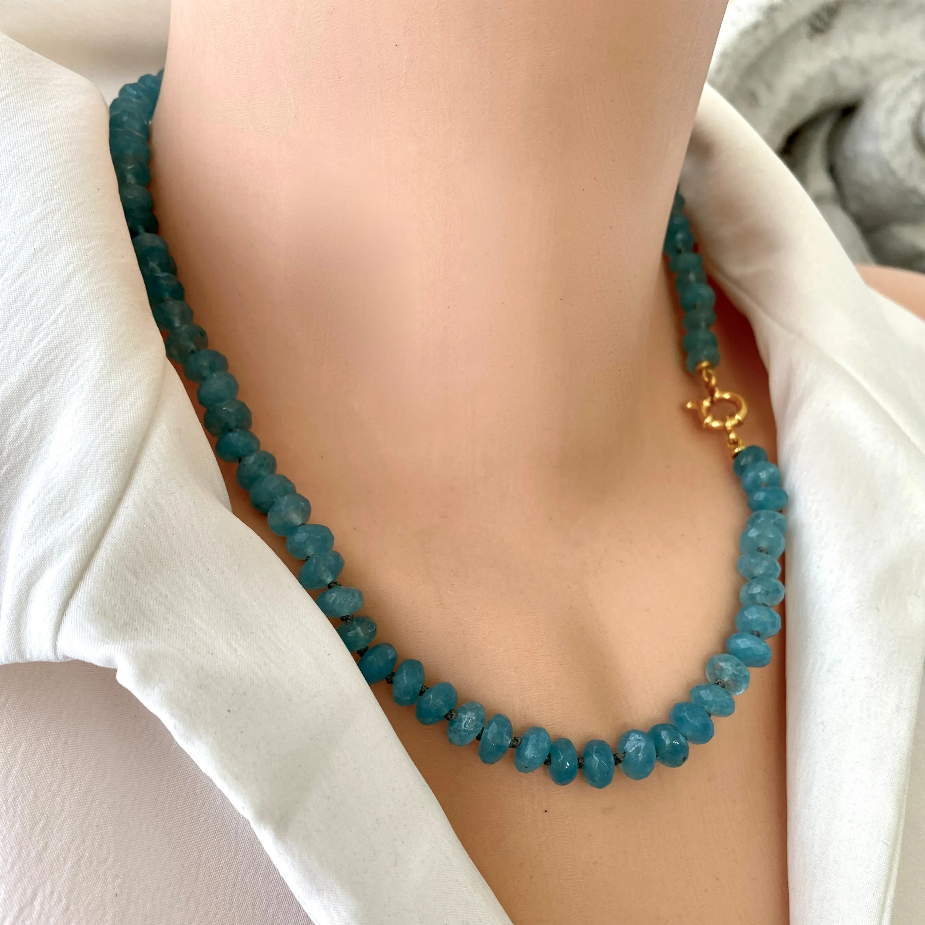 Hand Knotted Enhanced Aquamarine Candy Necklace, 19in, Gold Vermeil, March Birthstone