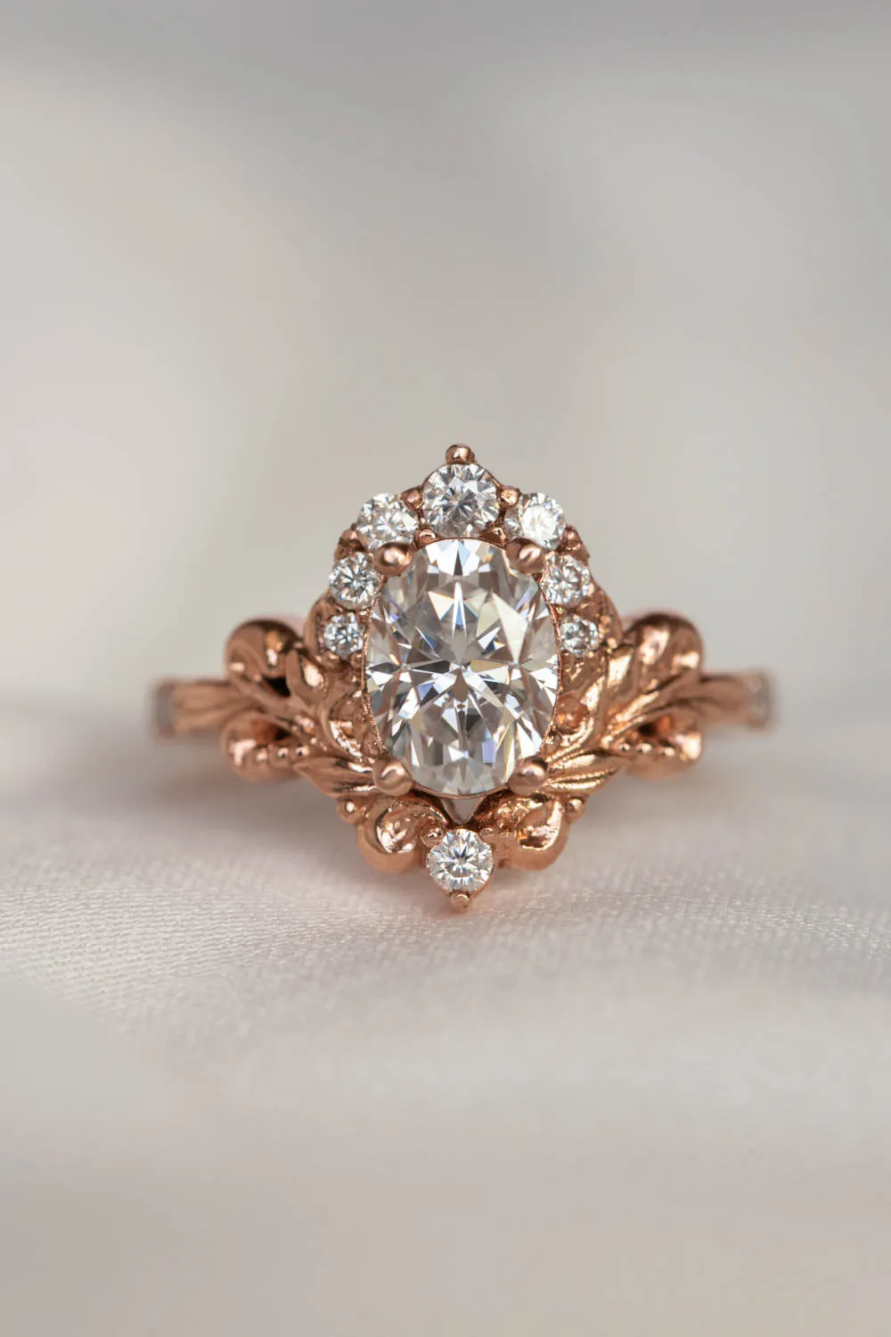 Lab grown diamond engagement ring, nature inspired gold ring with diamond halo / Sophie