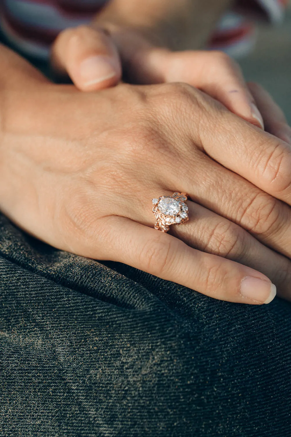 Lab grown diamond engagement ring, nature inspired gold ring with diamond halo / Sophie