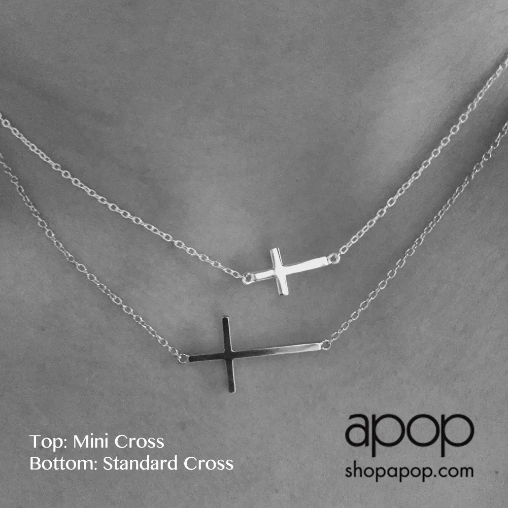 Mini Sterling Silver Sideways Cross Necklace