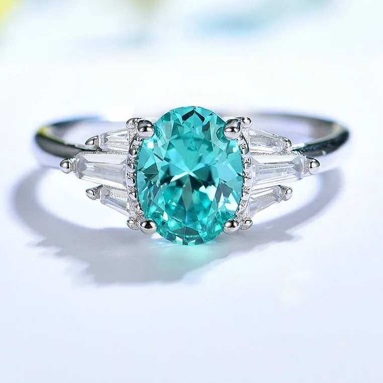 Mint Sapphire Paraiba Tourmaline Engagement/Women's Ring 925 Silver