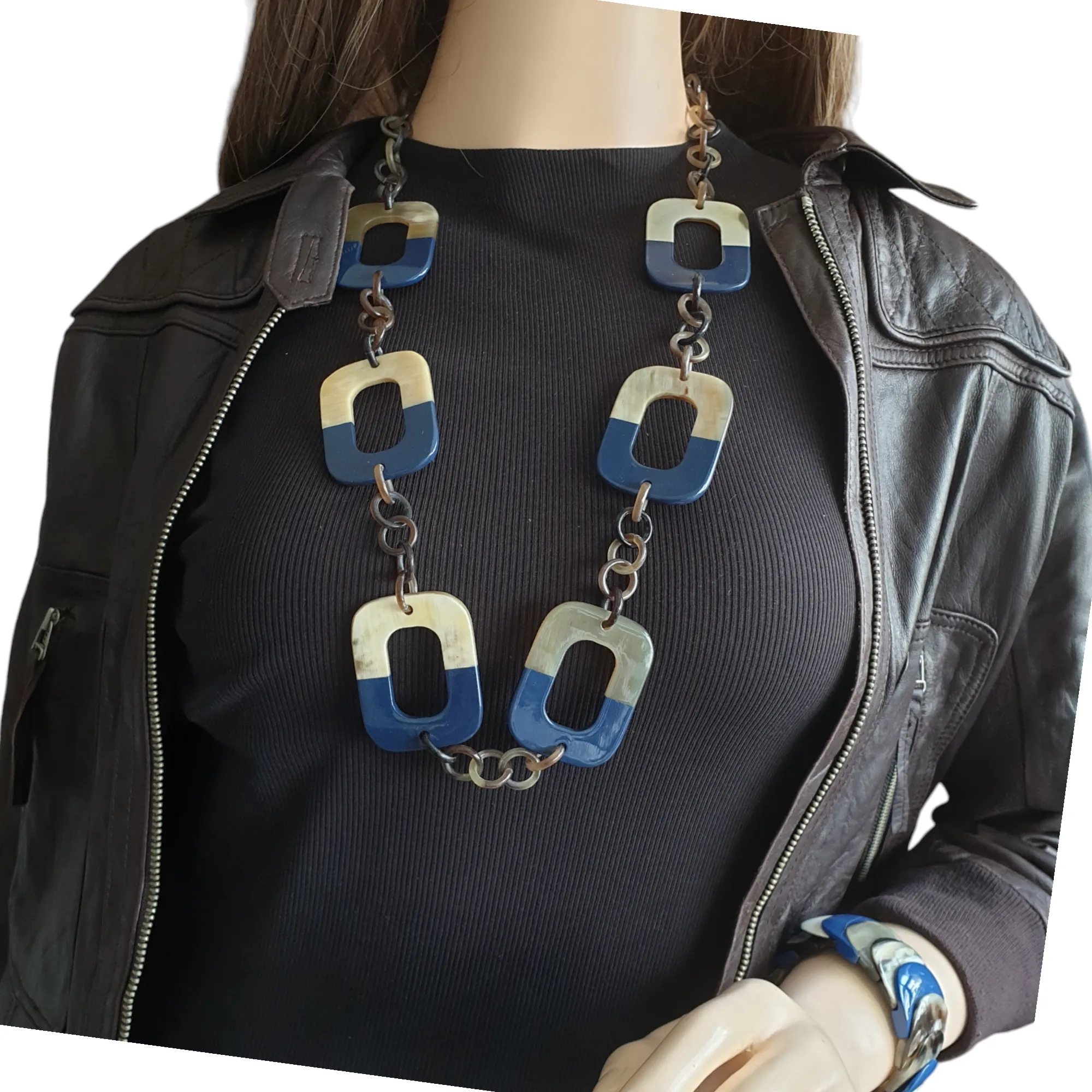 Natural Handmade Necklace J17419, Made by Buffalo Horn and Lacquer