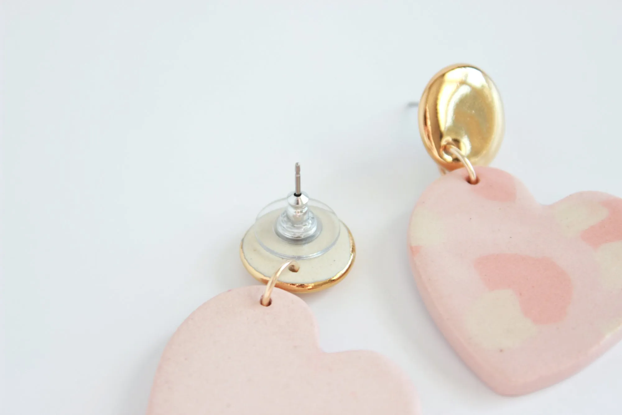 Pink Terrazzo Sideways Heart Statement Earrings