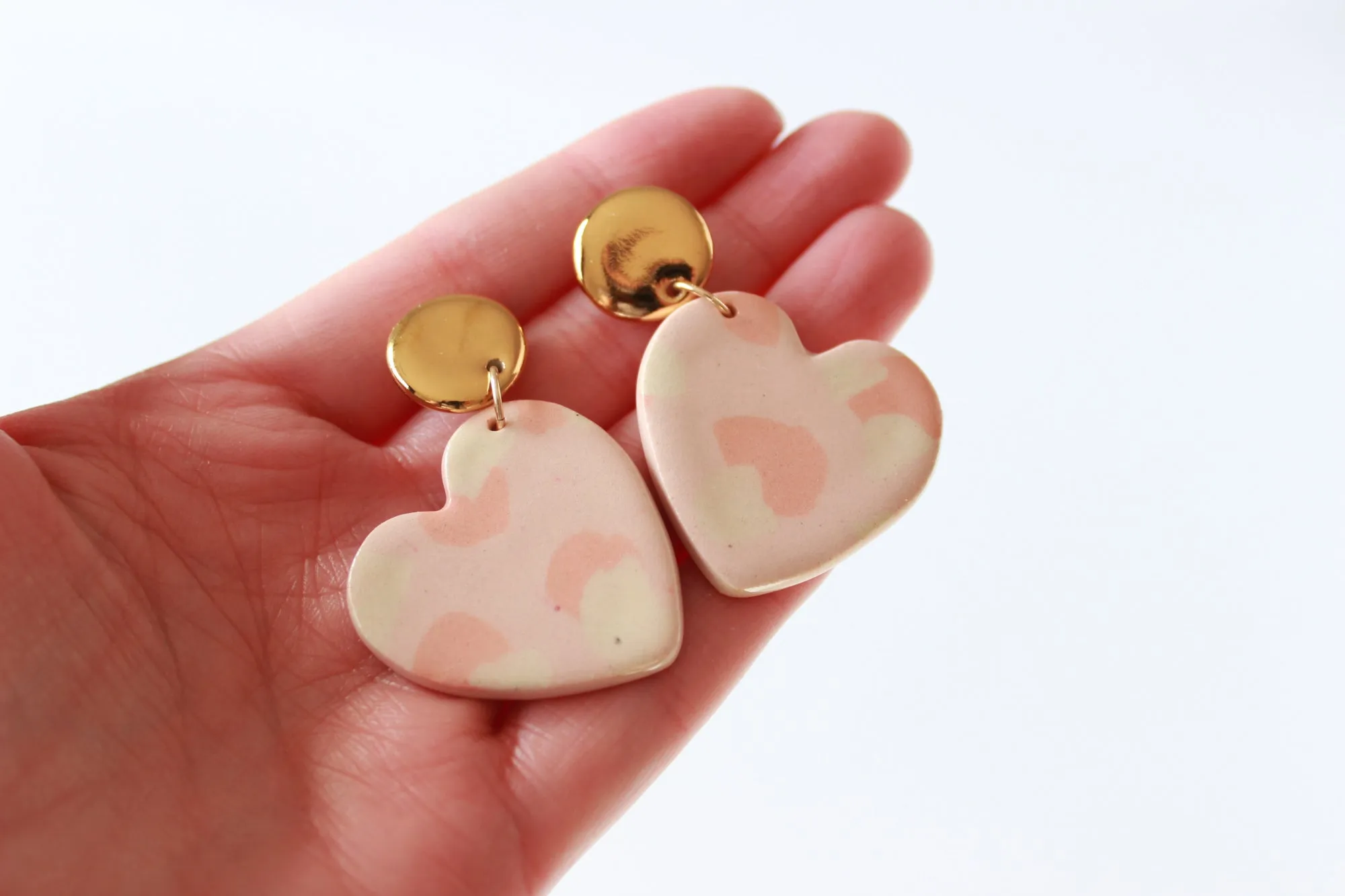 Pink Terrazzo Sideways Heart Statement Earrings