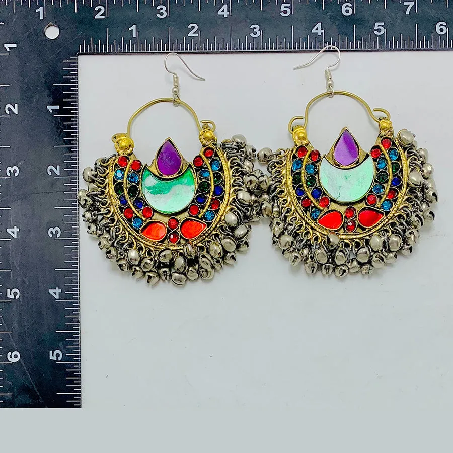 Pure Vintage Afghan Earrings, Antique Kuchi Earrings with Bells