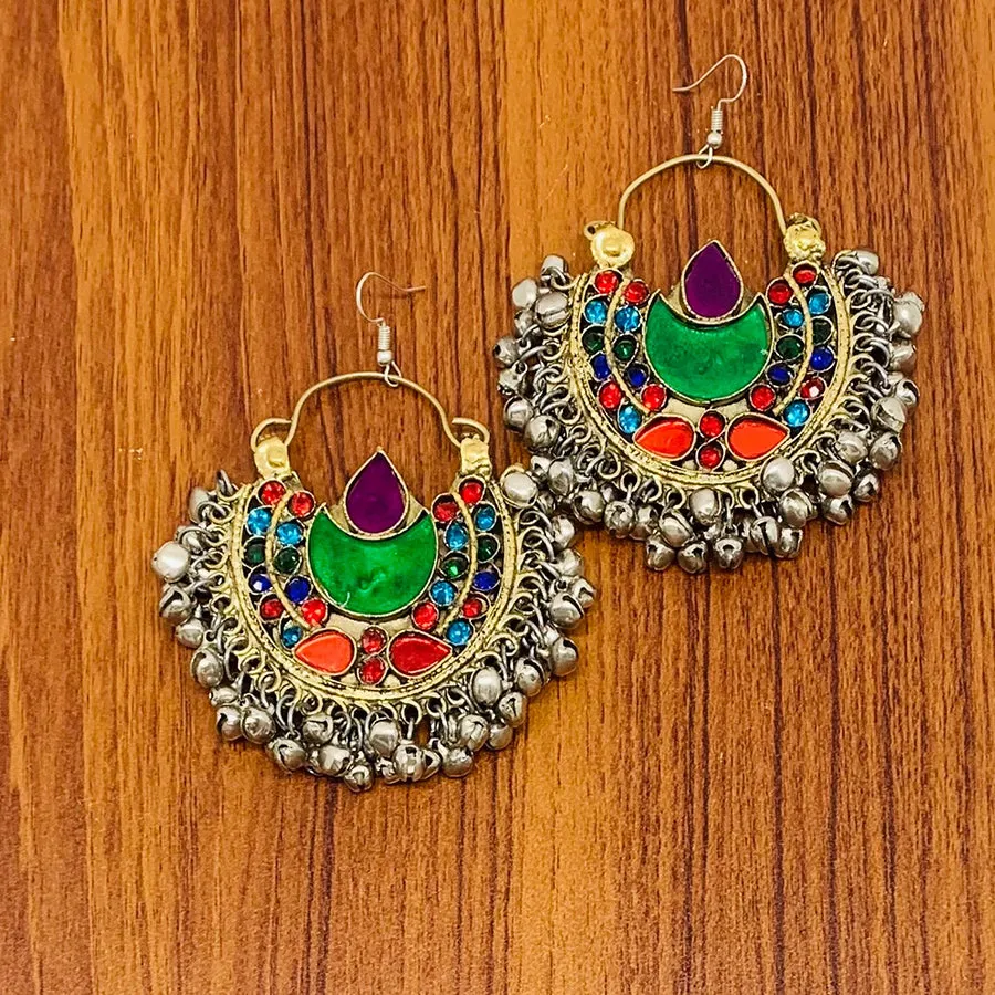 Pure Vintage Afghan Earrings, Antique Kuchi Earrings with Bells
