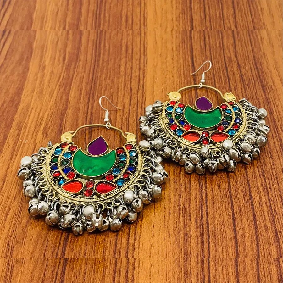 Pure Vintage Afghan Earrings, Antique Kuchi Earrings with Bells