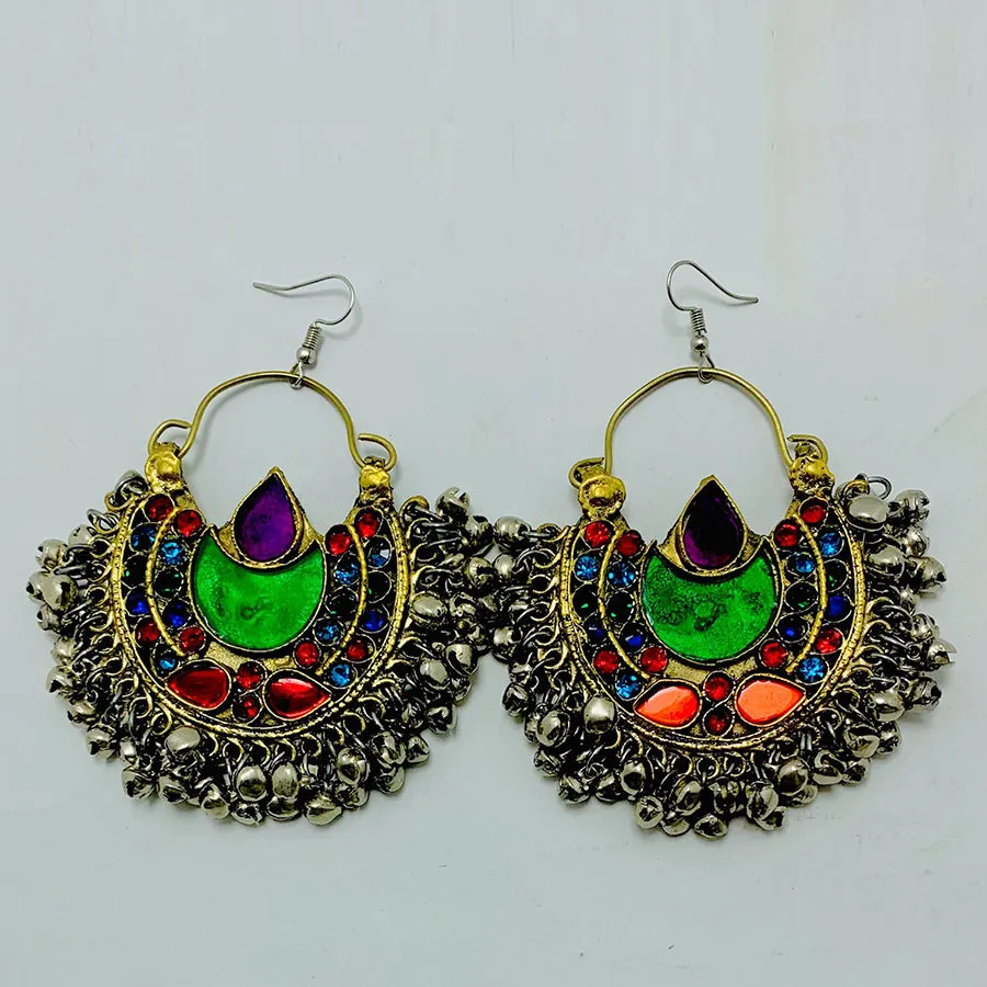 Pure Vintage Afghan Earrings, Antique Kuchi Earrings with Bells