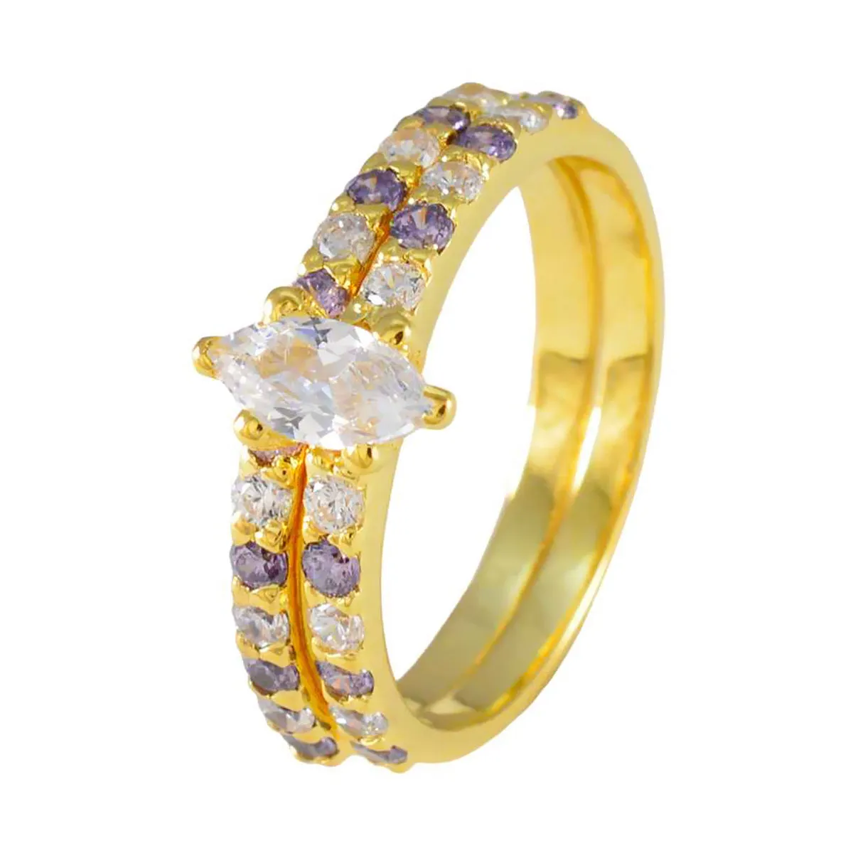 Riyo Attractive Silver Ring With Yellow Gold Plating Amethyst Stone Marquise Shape Prong Setting Designer Jewelry Black Friday Ring