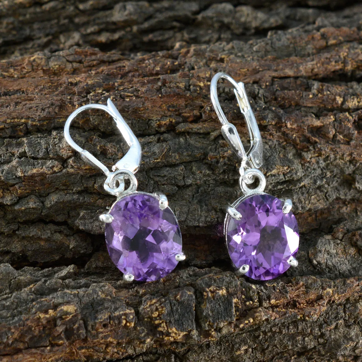 Riyo Beddable 925 Sterling Silver Earring For Girl Amethyst Earring Bezel Setting Purple Earring Dangle Earring