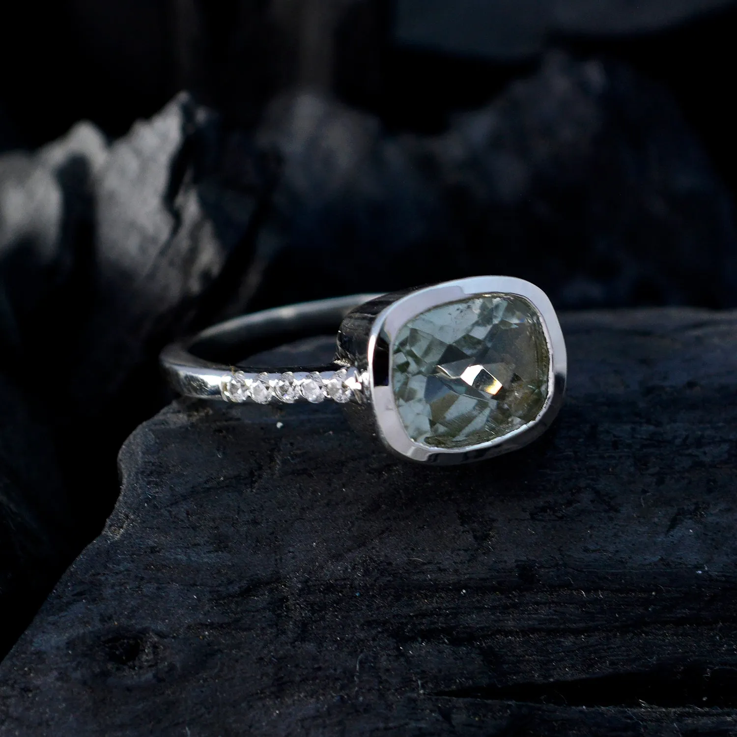 Riyo Delicate Gem Green Amethyst Sterling Silver Rings Jewelry Ads