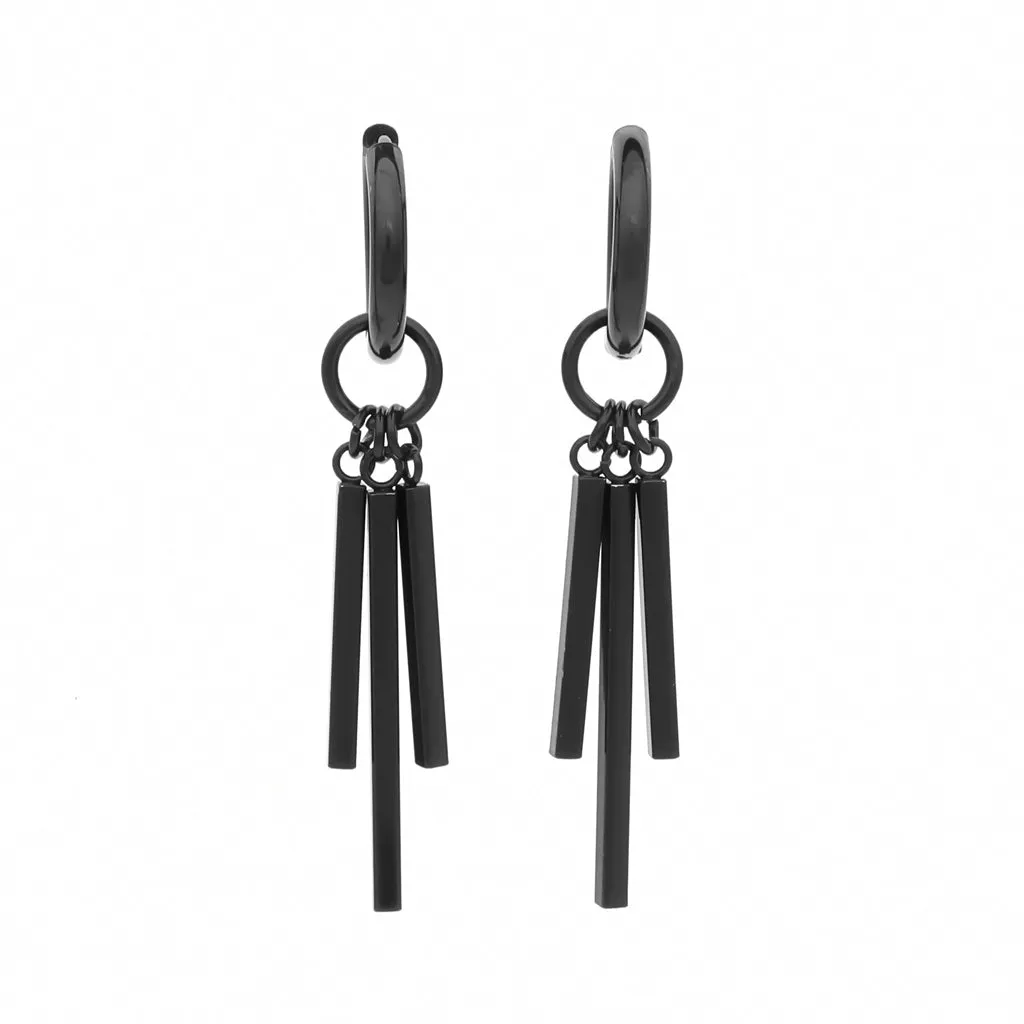 Stainless Steel 3 Drop Bars Huggie Hoop Earrings - Black