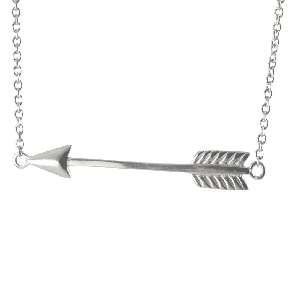 Sterling Silver Horizontal Arrow Pendant Necklace 17 inch