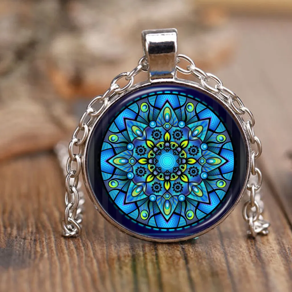 Tibetan Buddhist Mandala Necklace -  Blue Pendant - Sacred geometry Jewelry - Spiritual gift