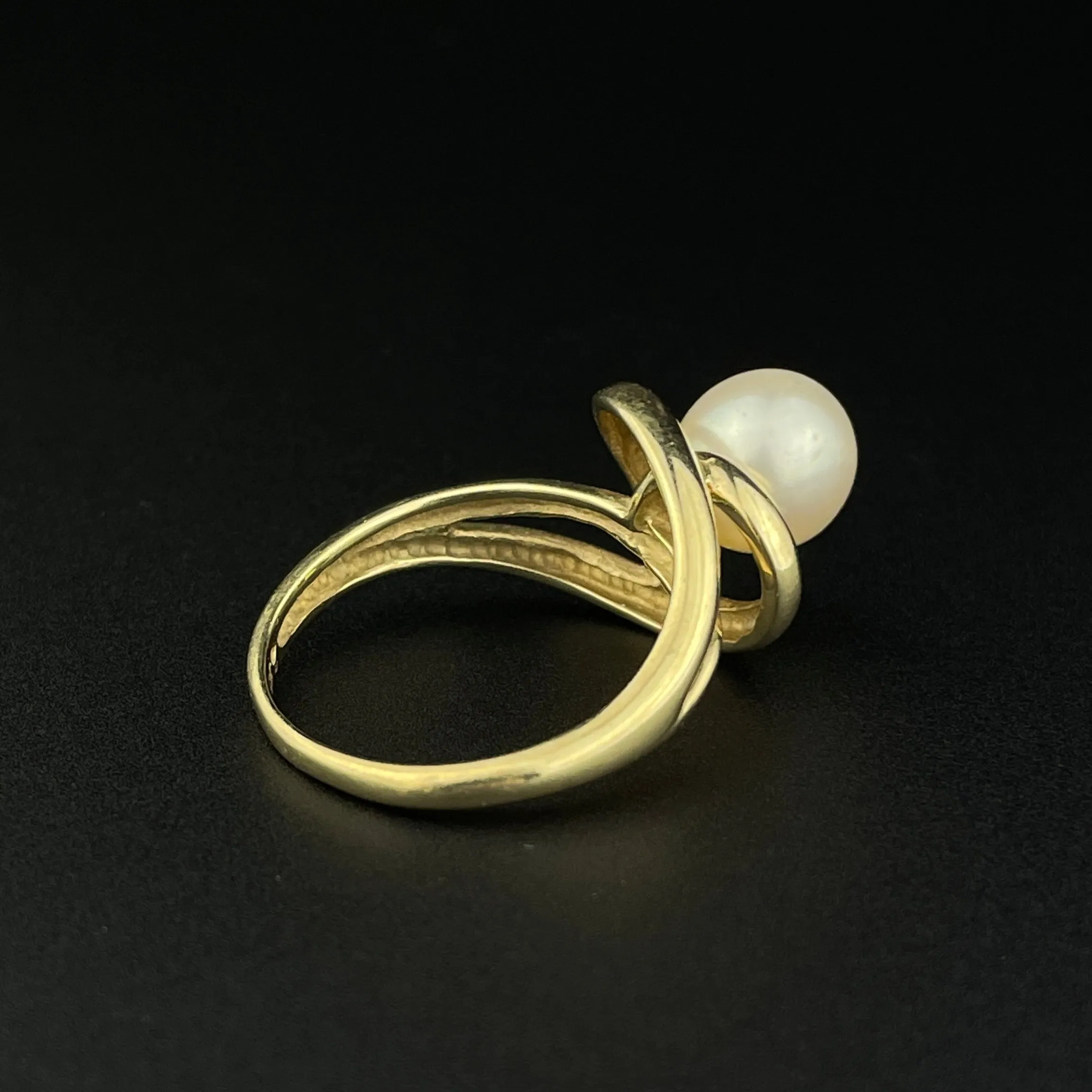 Vintage 10K Gold Love Knot Pearl Solitaire Retro Engagement Ring, Sz 5 1/2