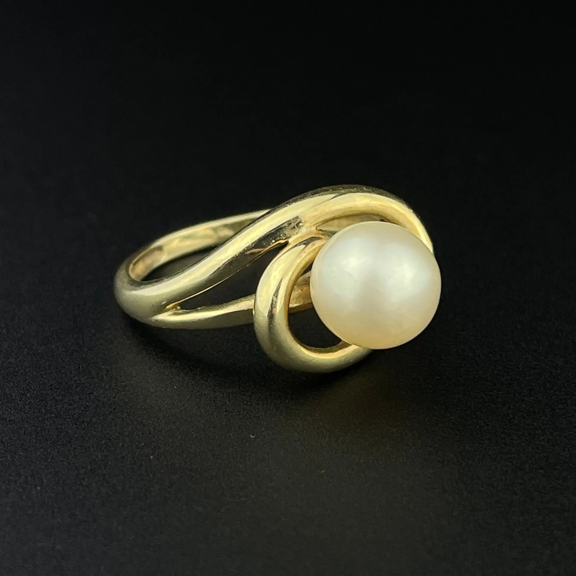 Vintage 10K Gold Love Knot Pearl Solitaire Retro Engagement Ring, Sz 5 1/2